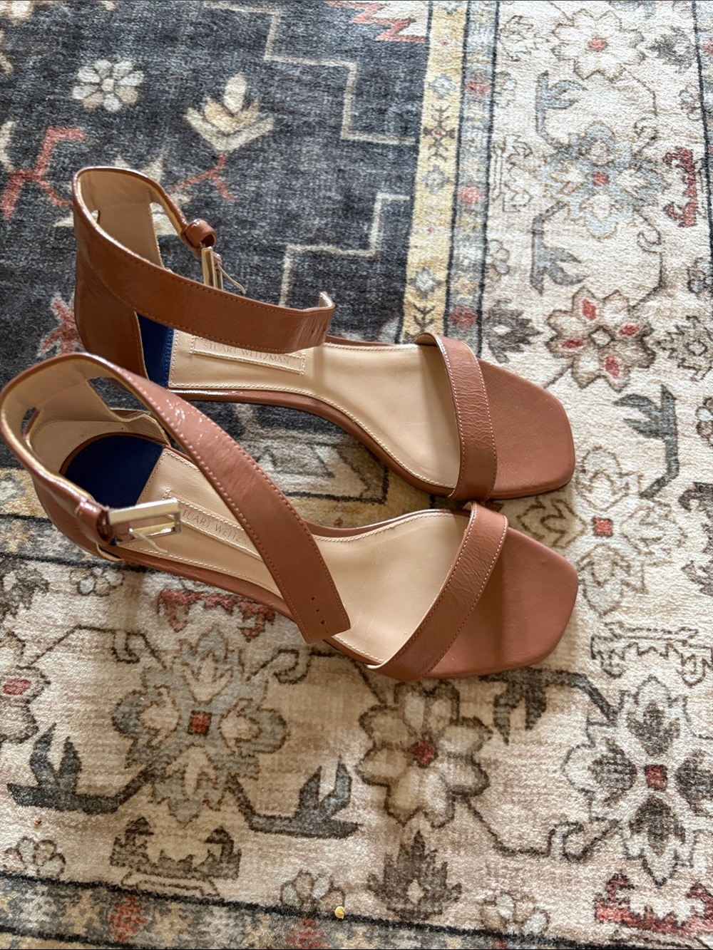 Stuart Weitzman Tan Brown Leather Ankle-Strap Heels